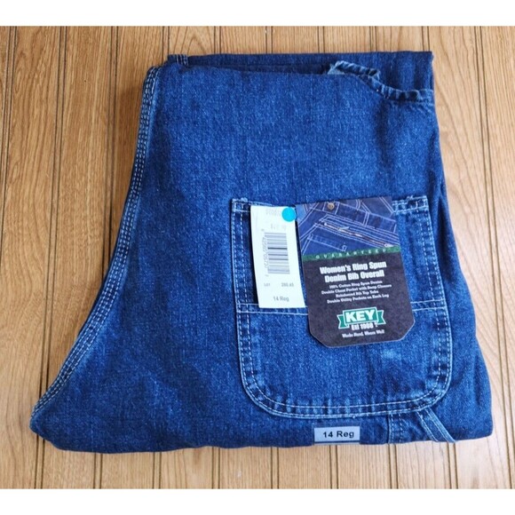 NWT Key Apparel Women's Ring Spun Denim Bib Overalls Indigo Blue 14 REGULAR - Picture 1 of 3